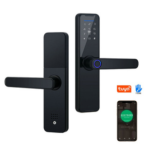 Apartment Hotel Gate Handle Lock Biometric Keyless Mortise Electronic Security Tuya Digital Fingerprint Smart Door Lock