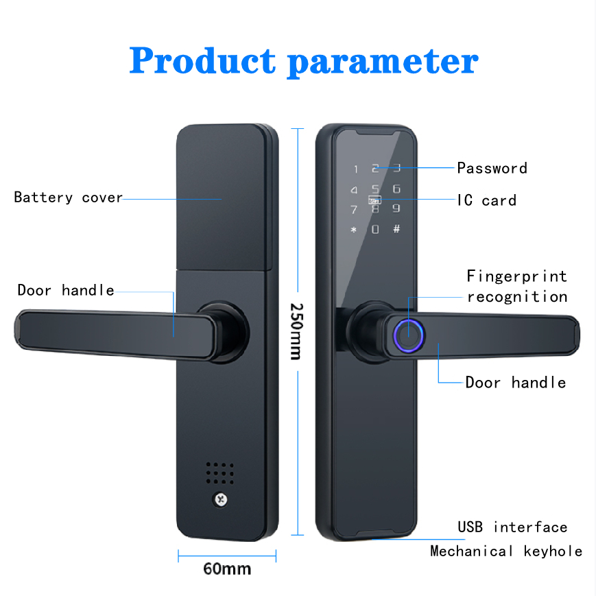 Apartment Hotel Gate Handle Lock Biometric Keyless Mortise Electronic Security Tuya Digital Fingerprint Smart Door Lock