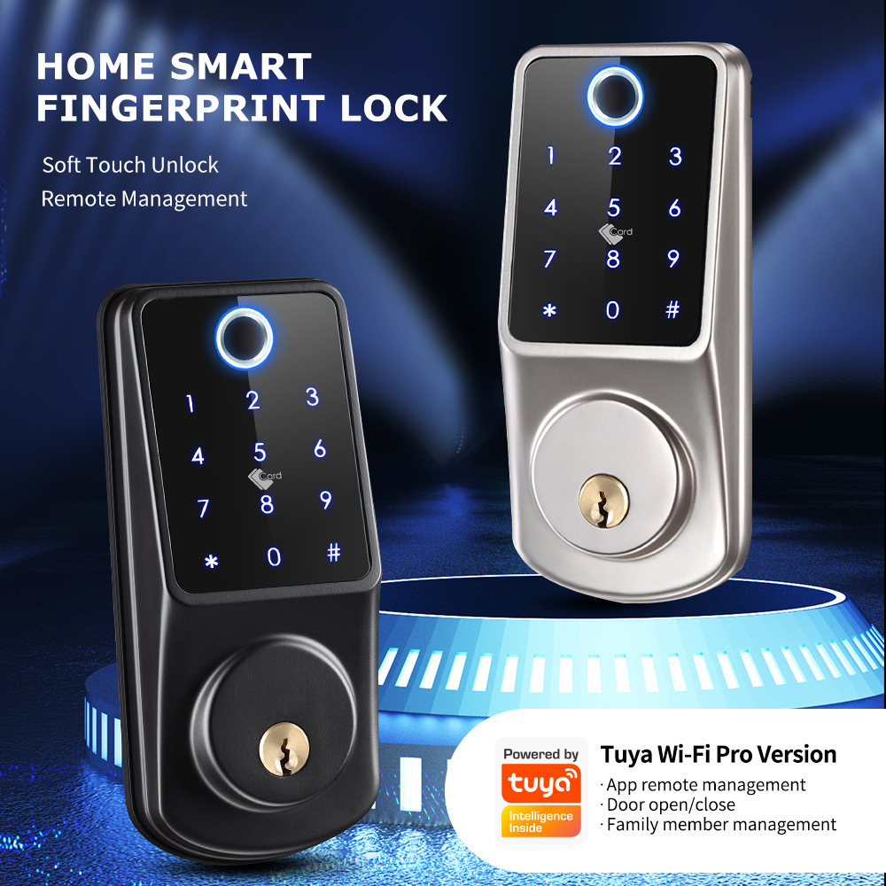 Remote Control Intelligent Smart Deadbolt Lock Keyless Electronic Tuya APP Fingerprint Card Smart Door Lock