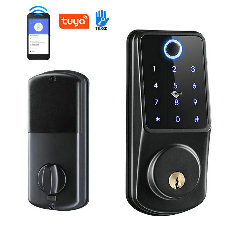 Remote Control Intelligent Smart Deadbolt Lock Keyless Electronic Tuya APP Fingerprint Card Smart Door Lock