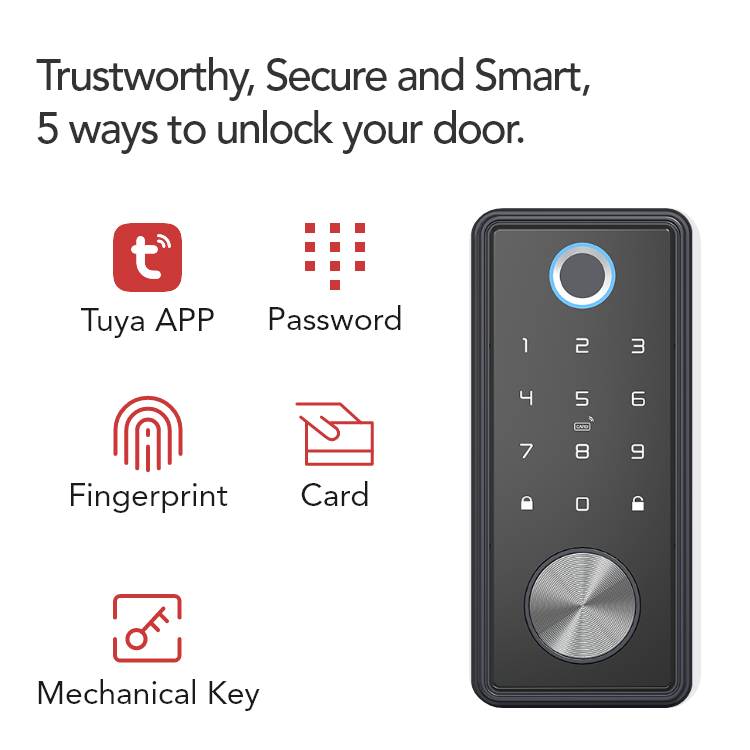 TUYA App Remote control keyless Keypad fingerprint card Smart Deadbolt Door Lock