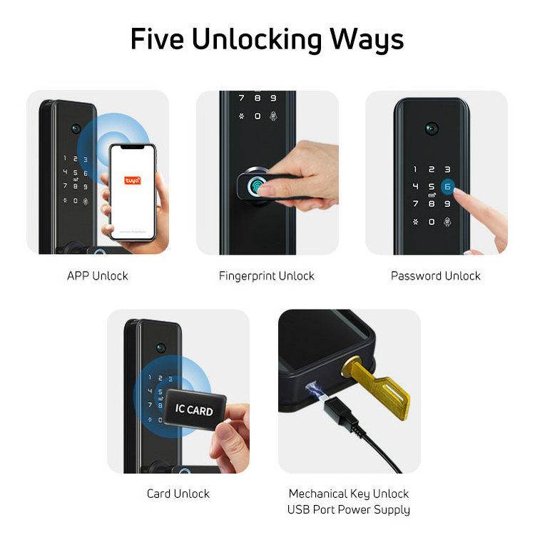 Digital Door Lock Electronic Keyless Password Key Card Fingerprint TTlock Tuya Smart Door Lock with Camera