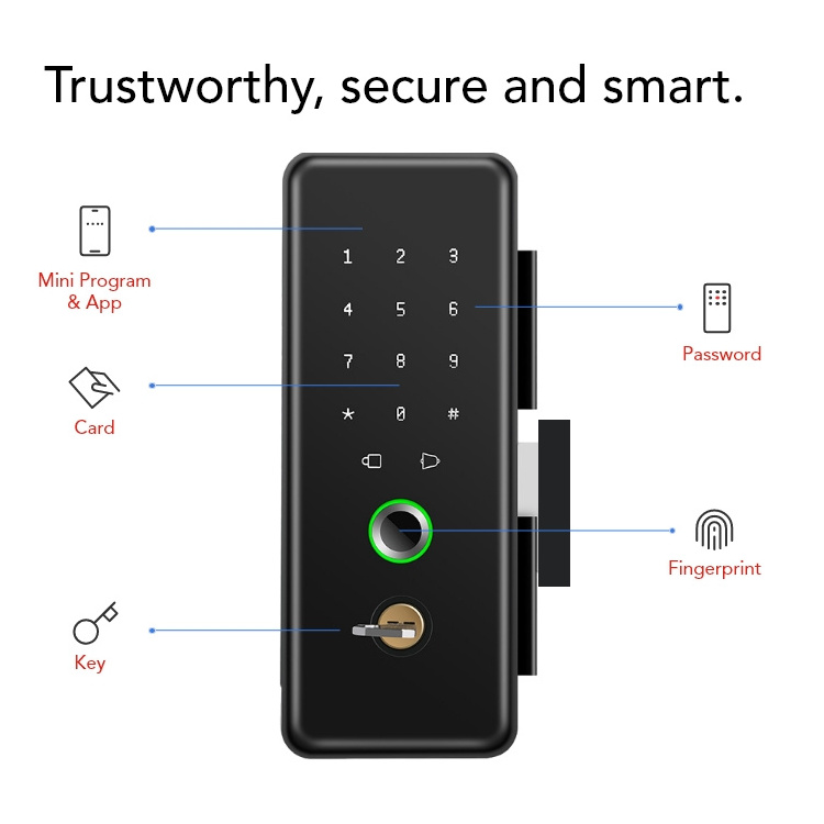 Smart Home Security Modern Coded Steel Double Side Sliding Glass Door Smart Lock For Glass Door