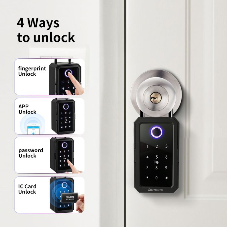 Lermom electric locks Keybox Wall Mounted Lockbox Portable BLE Tuya TTlock APP Fingerprint Smart Key Lock Box