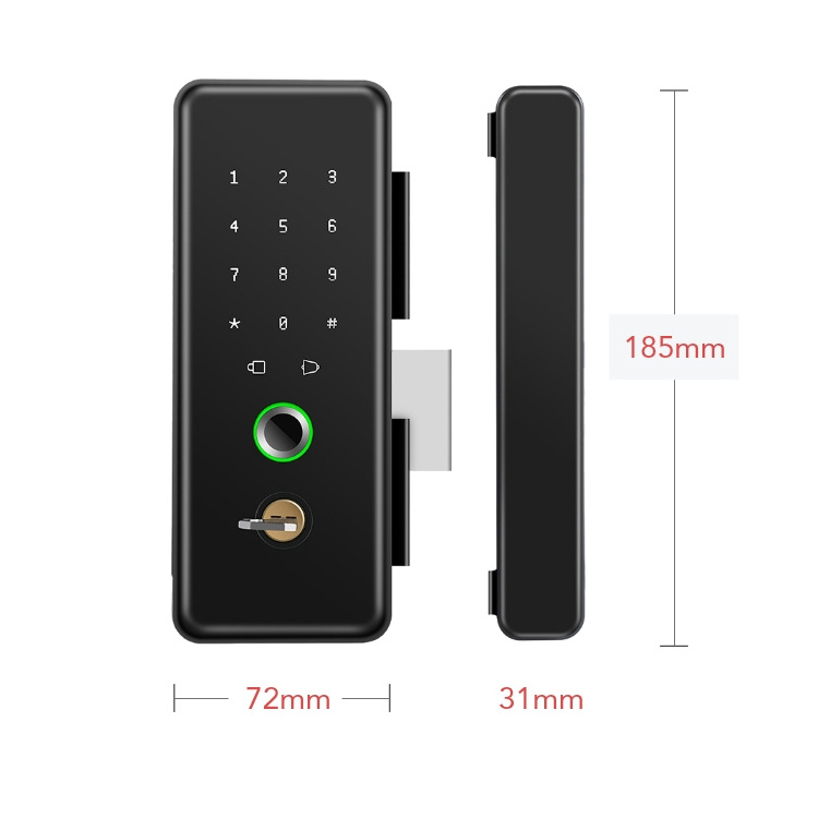 Lermom Access Control Office Frameless Glass Door Lock Black Touch Id Digital Lock For Home