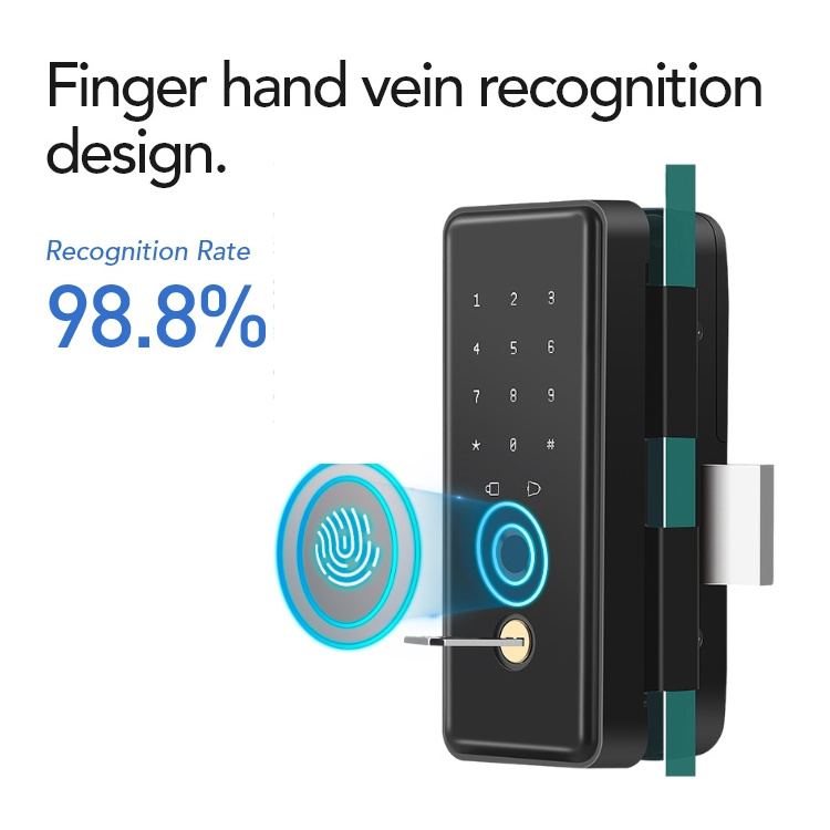 Lermom Access Control Office Frameless Glass Door Lock Black Touch Id Digital Lock For Home