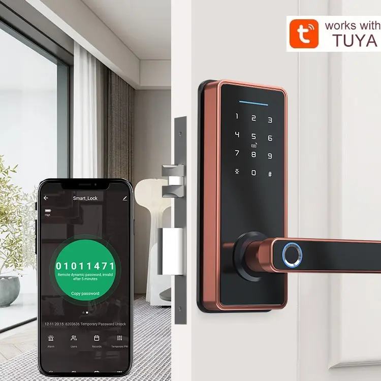 Gate Keyless Entry Combination Intelligent Security Tuya Ttlock Handle Digital Fingerprint Deadbolt Smart Door Lock