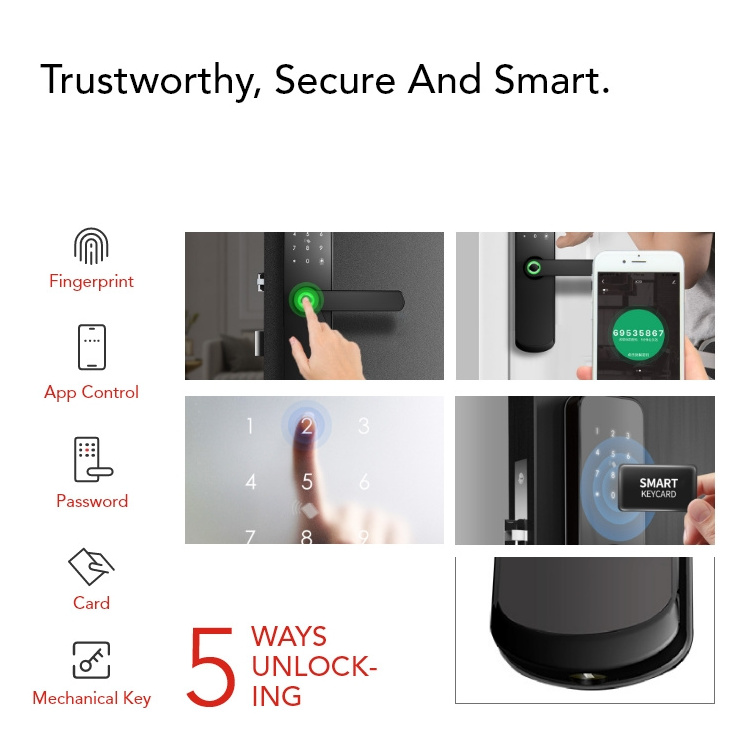 Factory Manufacturer Price Tuya  Wifi App Smart Lock  Electronic RFID Card NFC Password Fingerprint Door Lock