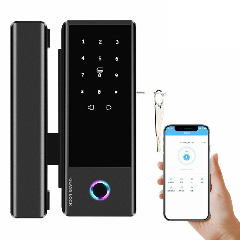 Lermom Access Control Office Glass Door Lock TTLock security fingerprint Tuya WiFi Smart Digital glass lock