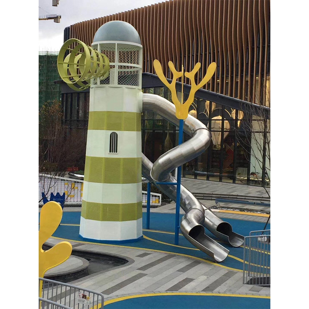 Children's games wooden playhouse kids slide outdoor wood playground fiberglass spiral tube transparent slide