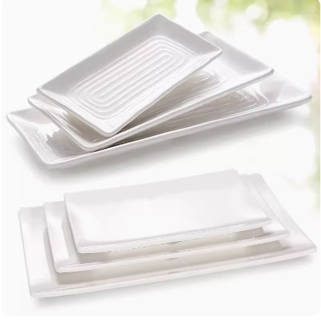 Rectangular Christmas Plastic Plates Long Serving Trays for Sushi, Pasta, Chips, Appetizer, Cake Wholesale Platter for Party