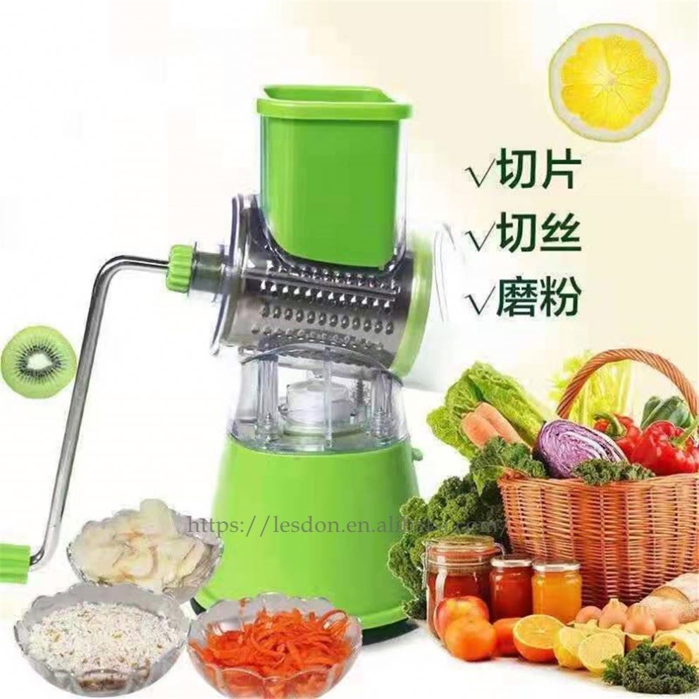 Oem Service Stainless Steel 3 Blades Manual Multi-function Cutter Slicer Mandoline Drum Rotary Cheese Vegetable Shredder Grater