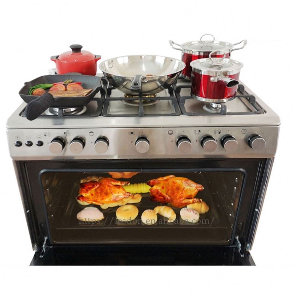 5 Burners rotisserie chicken gas stove with grill and oven