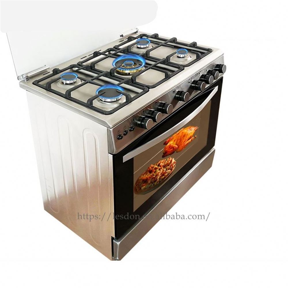 5 Burners rotisserie chicken gas stove with grill and oven