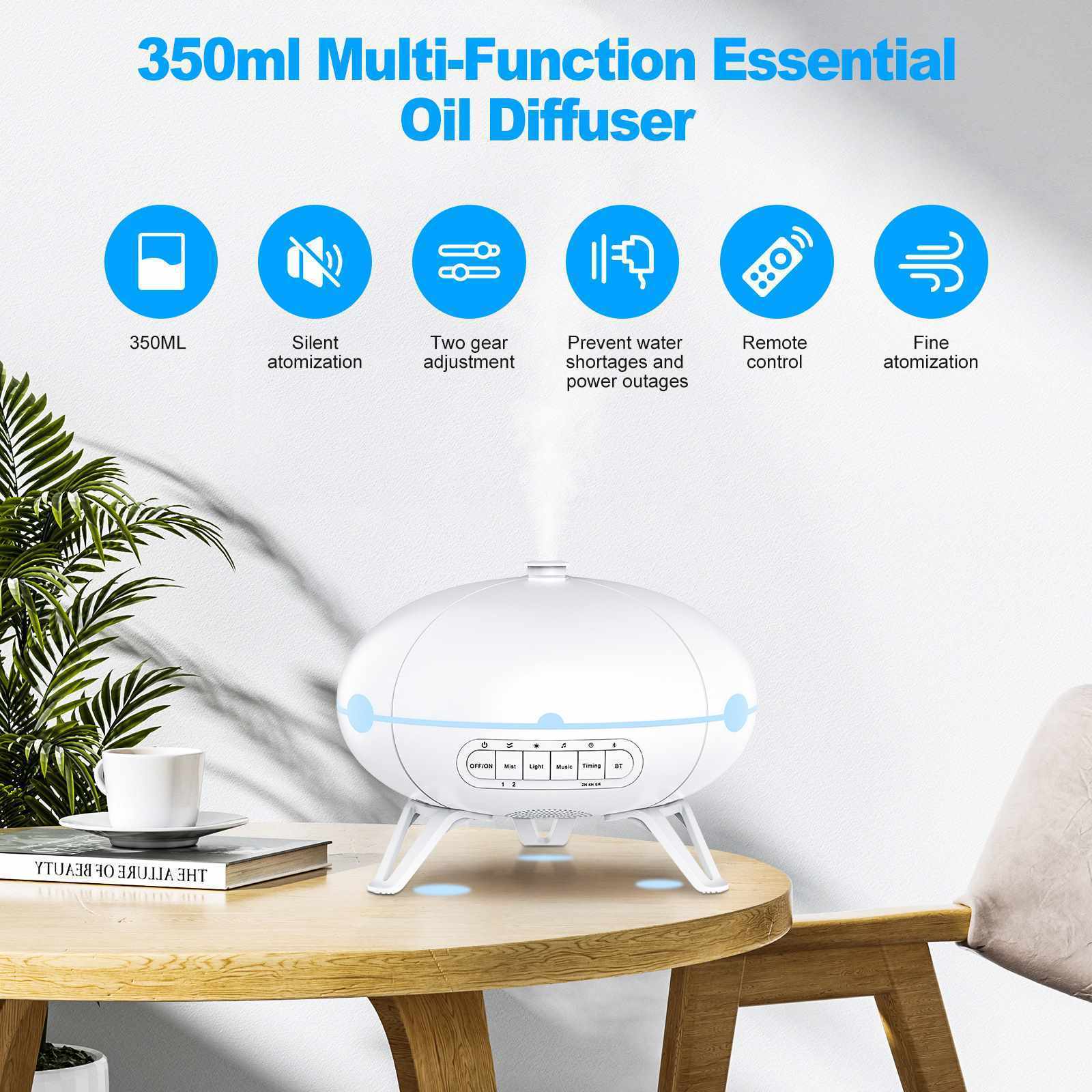 CB, CE OEM 300ml 350ml Portable Room Smart Remote Control Aroma Oil Diffuser And Ultrasonic Humidifier With Speaker