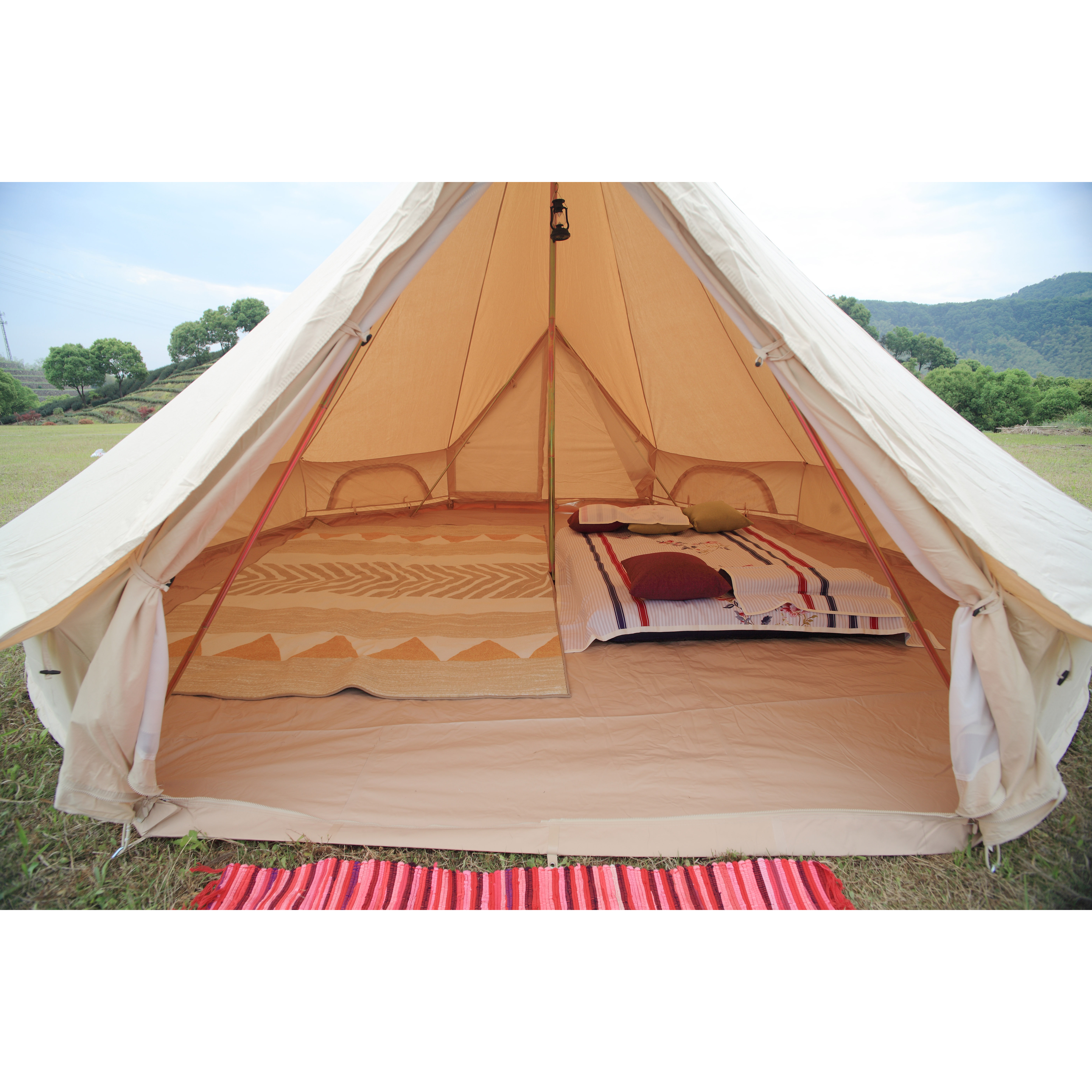 Deluxe fire retardant 5m bell tent cotton canvas outdoor glamping bell tent yurt luxury family camping tent