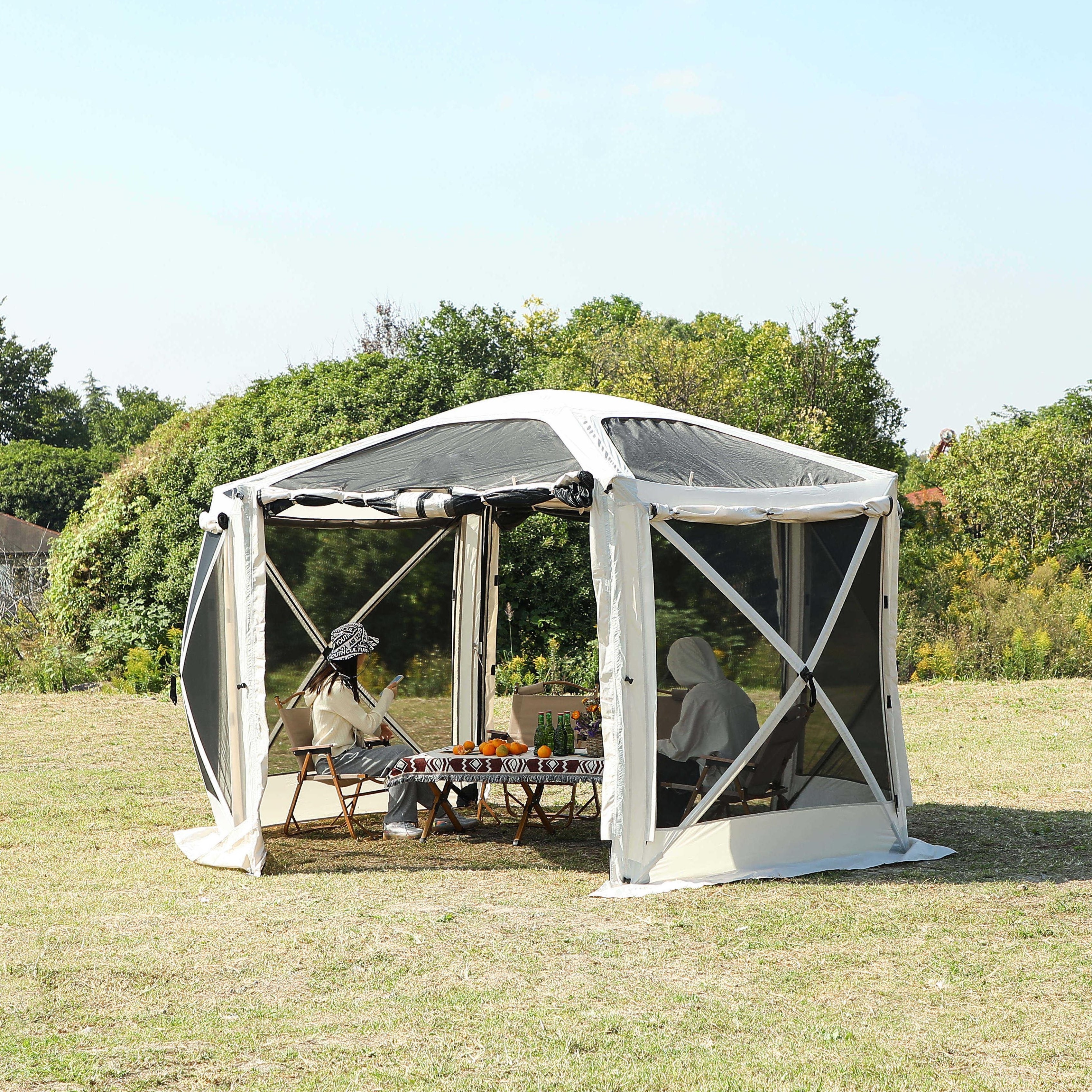 Portable double layer mesh wall oxford hexagon tent 3*3 screen house room outdoor camping tent