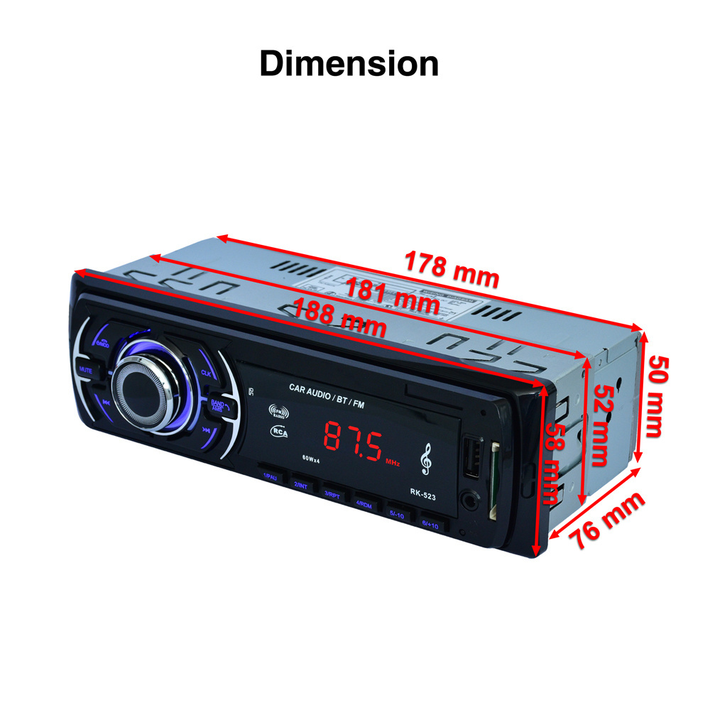 Car MP3 Player Radio Stereo Head Unit MP3/USB/SD/AUX-IN/FM In-dash 1Din Car Stereo