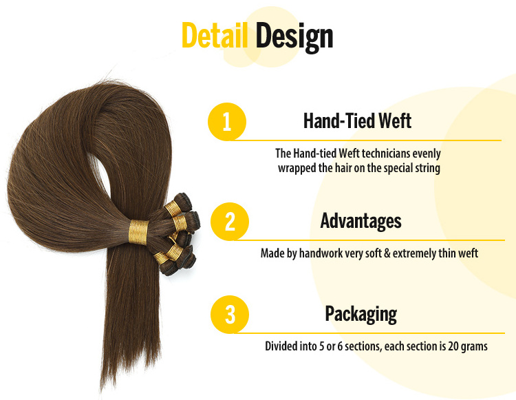 Hot Selling Hand Tied Weft Hair Extensions Human Hair 100% Virgin Cuticle Aligned Remy HandTied Hair Extensions