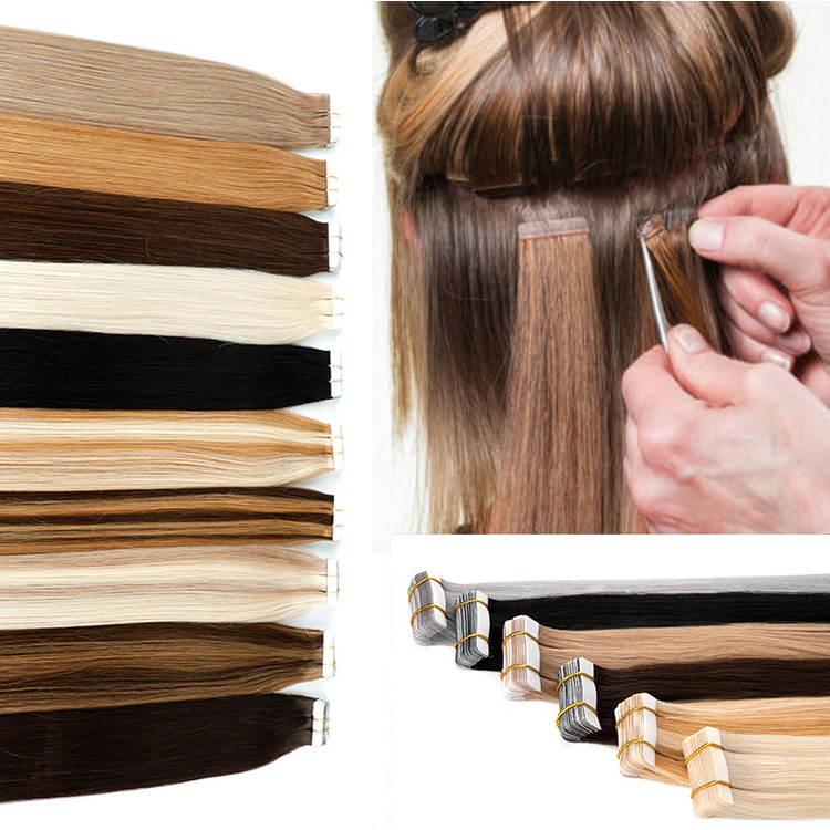 Wholesale 100% Cuticle Aligned Virgin Human Russian natural Tape in Hair Extension 100% human hair