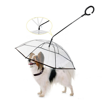 Wholesale Pet Dog Umbrella with Leash C Shape Handle Transparent Adjustable Angle Umbrella for Pet Raining Days Walking