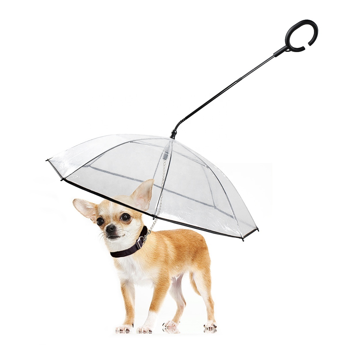 Wholesale Pet Dog Umbrella with Leash C Shape Handle Transparent Adjustable Angle Umbrella for Pet Raining Days Walking