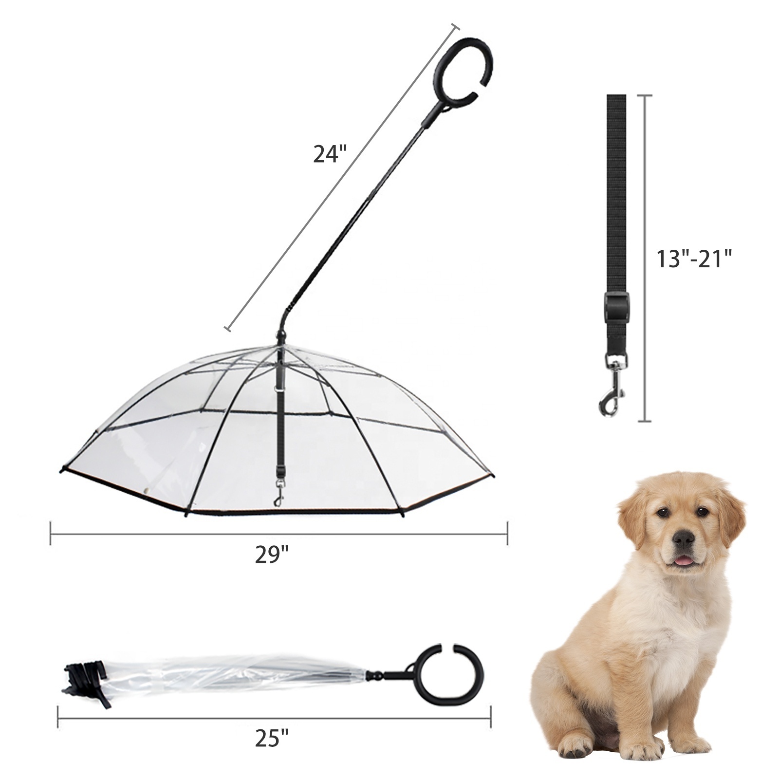 Wholesale Dog Umbrella with Leash Pet Umbrella for Dogs C-Shape Adjustable Handle Walking Doggy Umbrella Adjustable Rope Leash