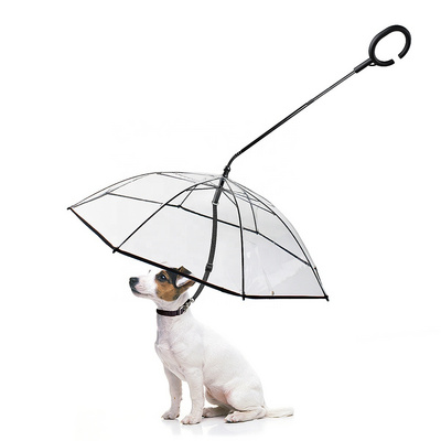 Pet Umbrella with Adjustable Leash for Rain/Snow Day Doggy Transparent Umbrella C-Shape Angle Adjustable Handle for Dogs