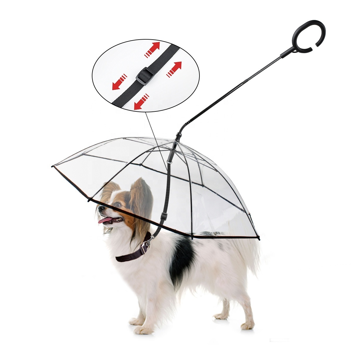 Pet Umbrella with Adjustable Leash for Rain/Snow Day Doggy Transparent Umbrella C-Shape Angle Adjustable Handle for Dogs