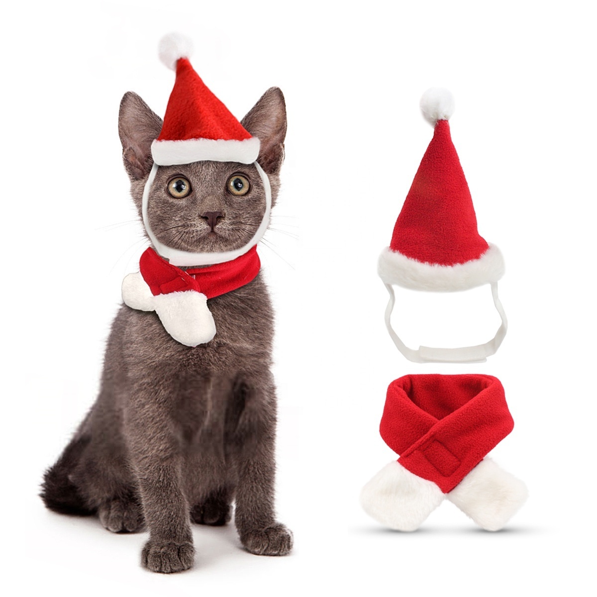 Hot Sale Pet Christmas Costume Dog Cat Winter Scarf Cosplay Santa Hat for Cat