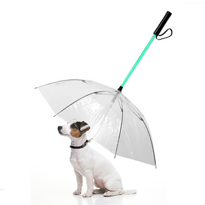 New Design Pet Dog Glisten Umbrella Colorful Lighting Umbrella for Dog Walking Illuminate Dog Transparent Umbrella Pet