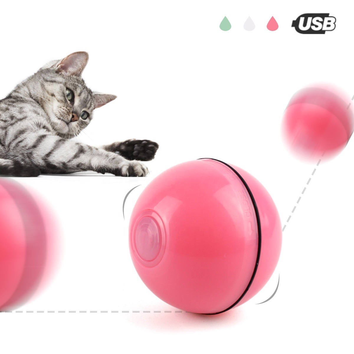 Interactive Pet Toys Automatic Motorized Scrolling USB Charge Cat Toys Light Pet Chase Laser Cat Toy Ball