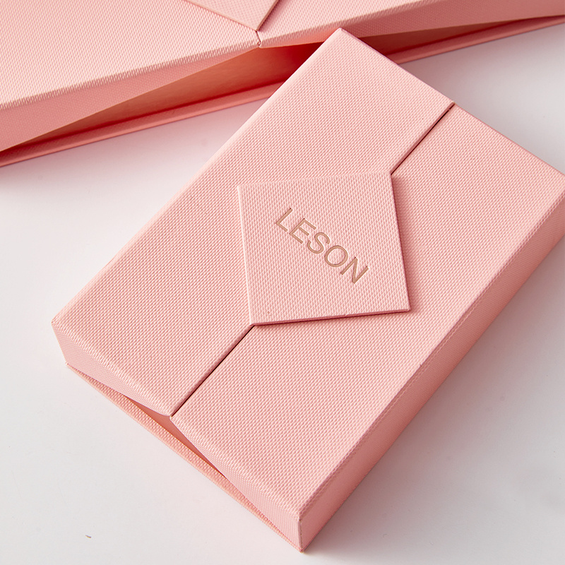 Custom Luxury Pink Flap Double Opening Door Paper Foldable Magnetic Closure Jewelry Packaging Box