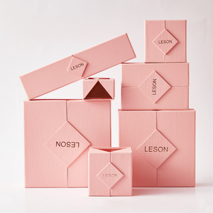 Custom Luxury Pink Flap Double Opening Door Paper Foldable Magnetic Closure Jewelry Packaging Box