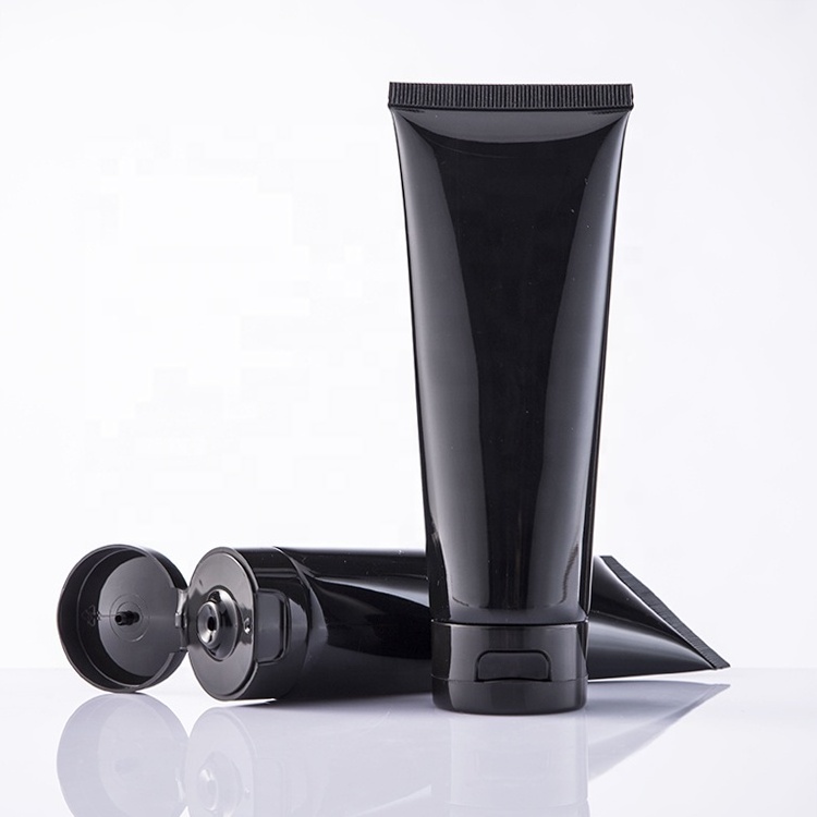 Wholesale 200ml Shiny Black Plastic Lotion Squeeze Tube Cosmetic Packaging Free Labeling Flip Top Cap Shine Eye Cream Tubes