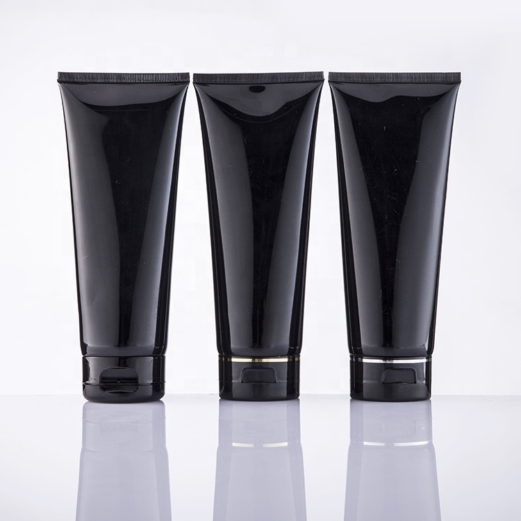 Wholesale 200ml Shiny Black Plastic Lotion Squeeze Tube Cosmetic Packaging Free Labeling Flip Top Cap Shine Eye Cream Tubes