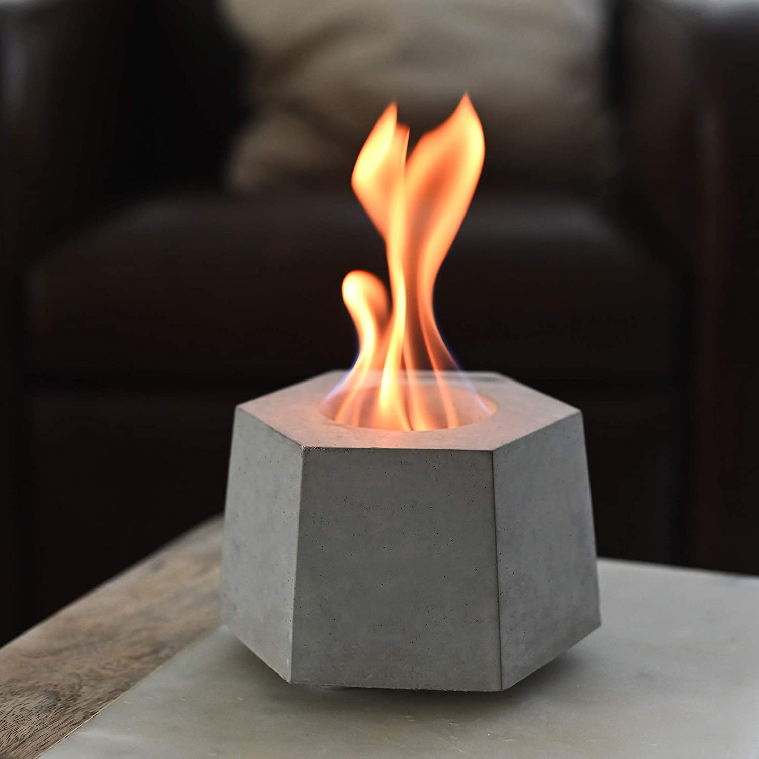 Portable Fire Pit Concrete Fireplace tabletop Ethanol Fireplace Indoor Outdoor Fire  (HEX Tesla)