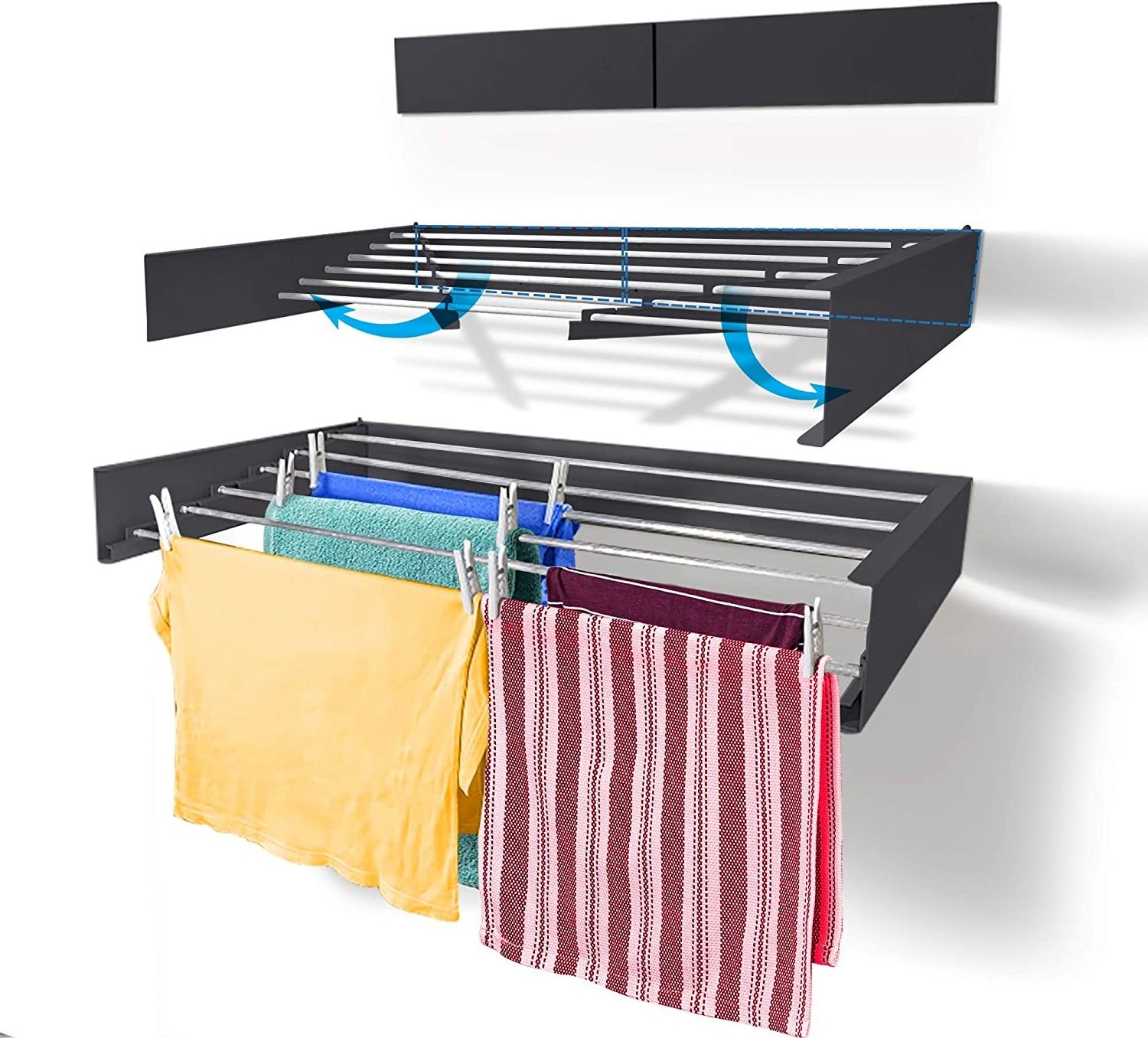 Space Saving Foldable Compact Design Idea Laundry rack Wall Clothes Dryer for Bathroom Balcony Patio Garden & Pool