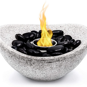 Table Top Fire Pit Bowl for Outdoor  Grey Ventless Bio Ethanol Tabletop Fireplace for Patio