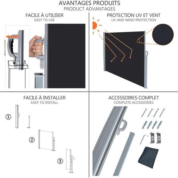 New Products Side Awning Sun Awning Sunshade Privacy Screen for Balcony and Patio