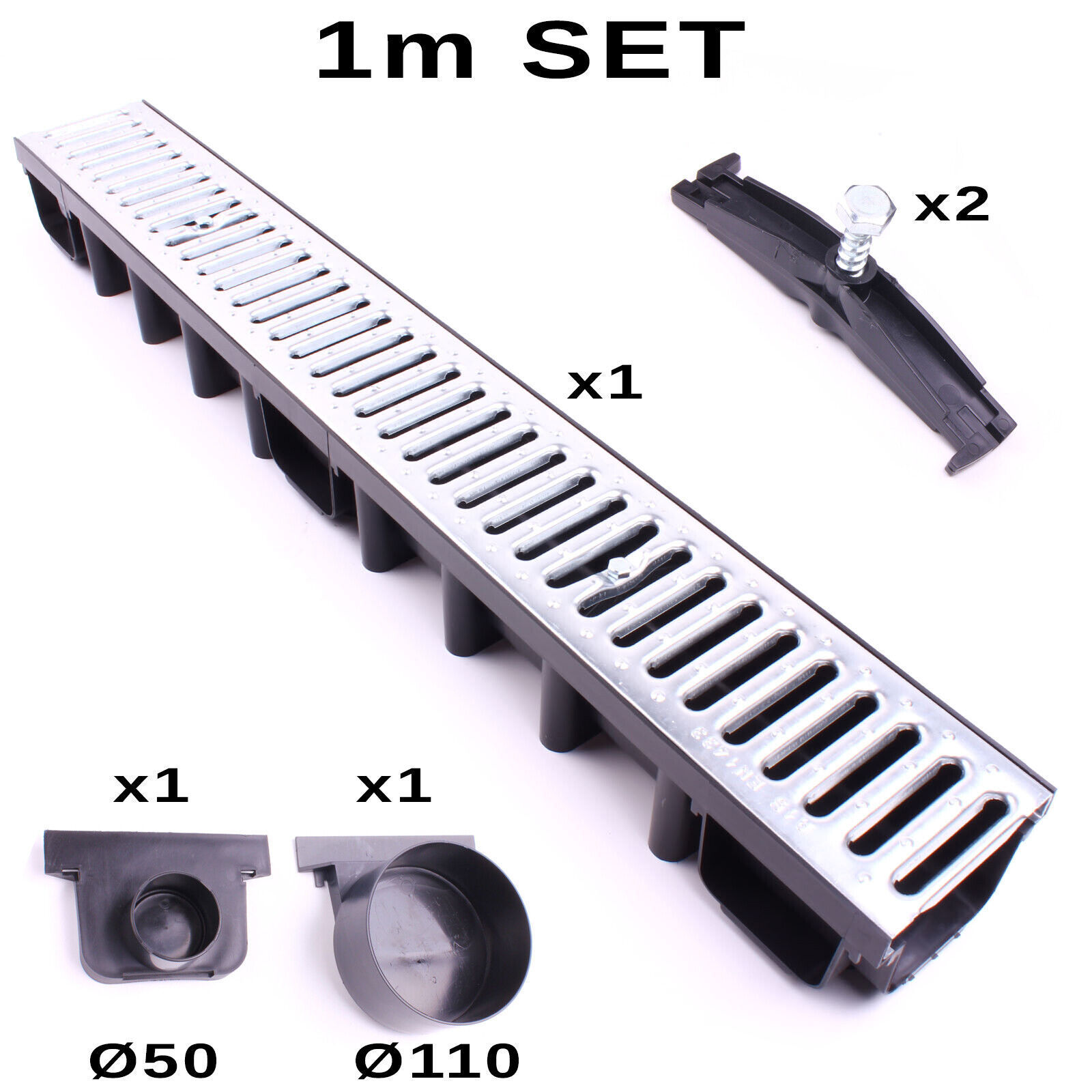 Galvanised Terrace Channel  For Garden Balcony Swimming Pool Drain 1m Cover Grate