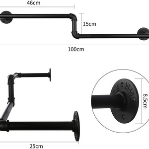 LEMO Z-shaped Clothes Rail - 100 cm Long Clothes Rack, Wall Mounted - 25 mm Industrial Tube  Black Garment Hanging Rail For Home