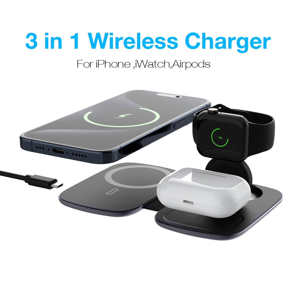 2024 New Arrival 3 in 1 Wireless Charger Power bank mini 5000mah magnetic wireless power bank for oem customizad