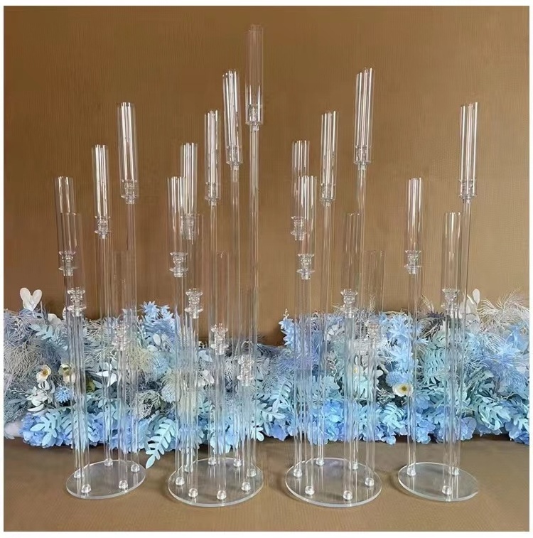 Acrylic Cylinder Display Crystal Candle Holder Stands Acrylic Candelabra Centerpieces Wedding Props Road Lead Stage Decoration