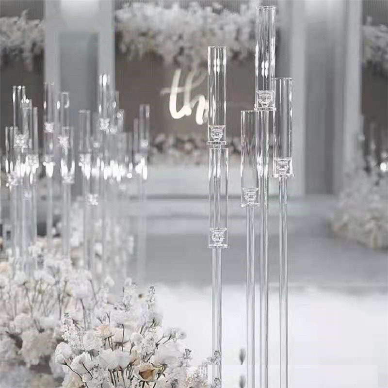 Acrylic Cylinder Display Crystal Candle Holder Stands Acrylic Candelabra Centerpieces Wedding Props Road Lead Stage Decoration