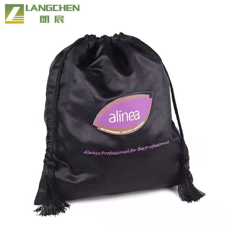 Custom Logo Wig Bag For Hair Extension Silk Satin Tassel Drawstring Bag Packaging Bags