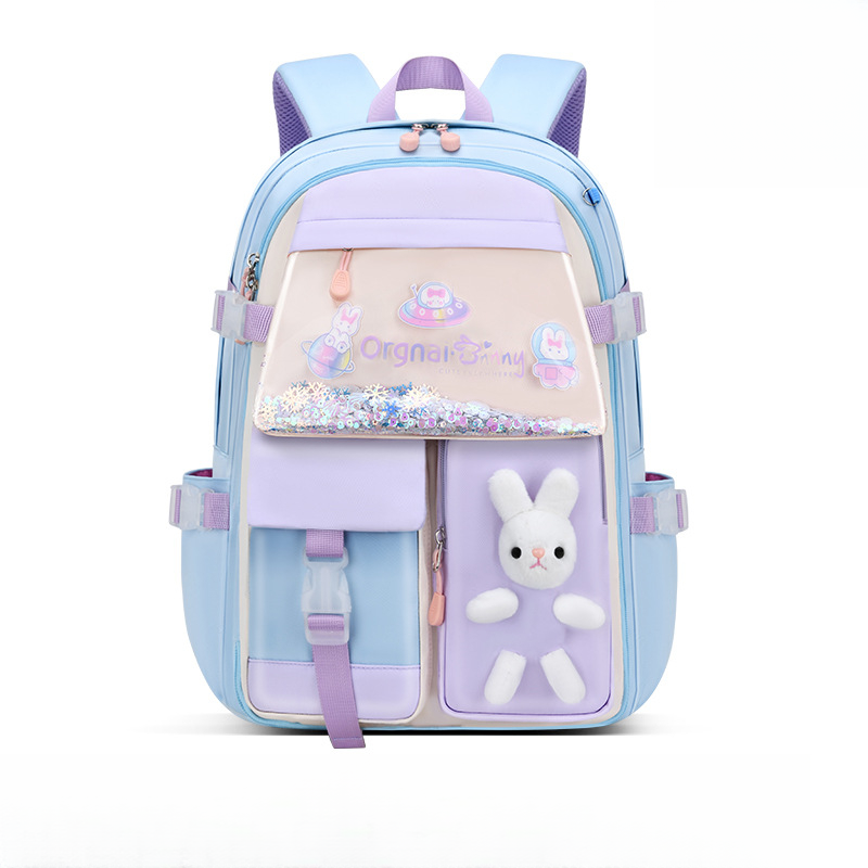 Trendy Girls Pink Primary School Bag With Rabbit Multi-Pocket Casual School Backpack