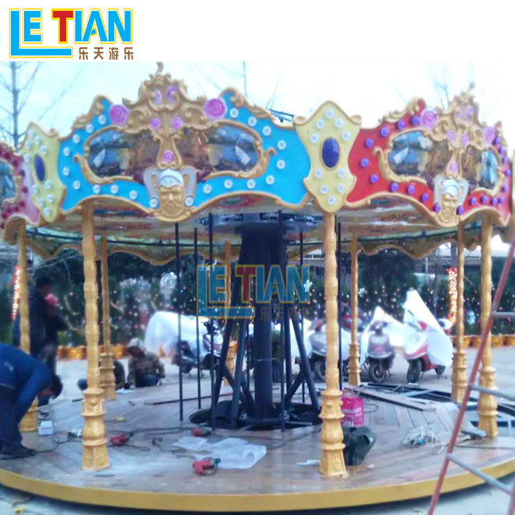 Kids play zone merry go round family rides fun park 12 seats carousel horses playground equipment