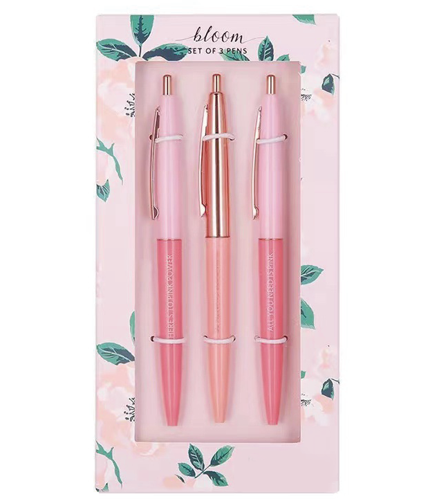 Promotional free cheap plastic gift ballpoint pen set with box 3 cute pens 1 box