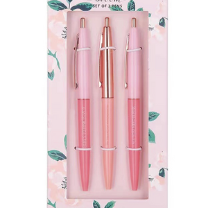 Promotional free cheap plastic gift ballpoint pen set with box 3 cute pens 1 box